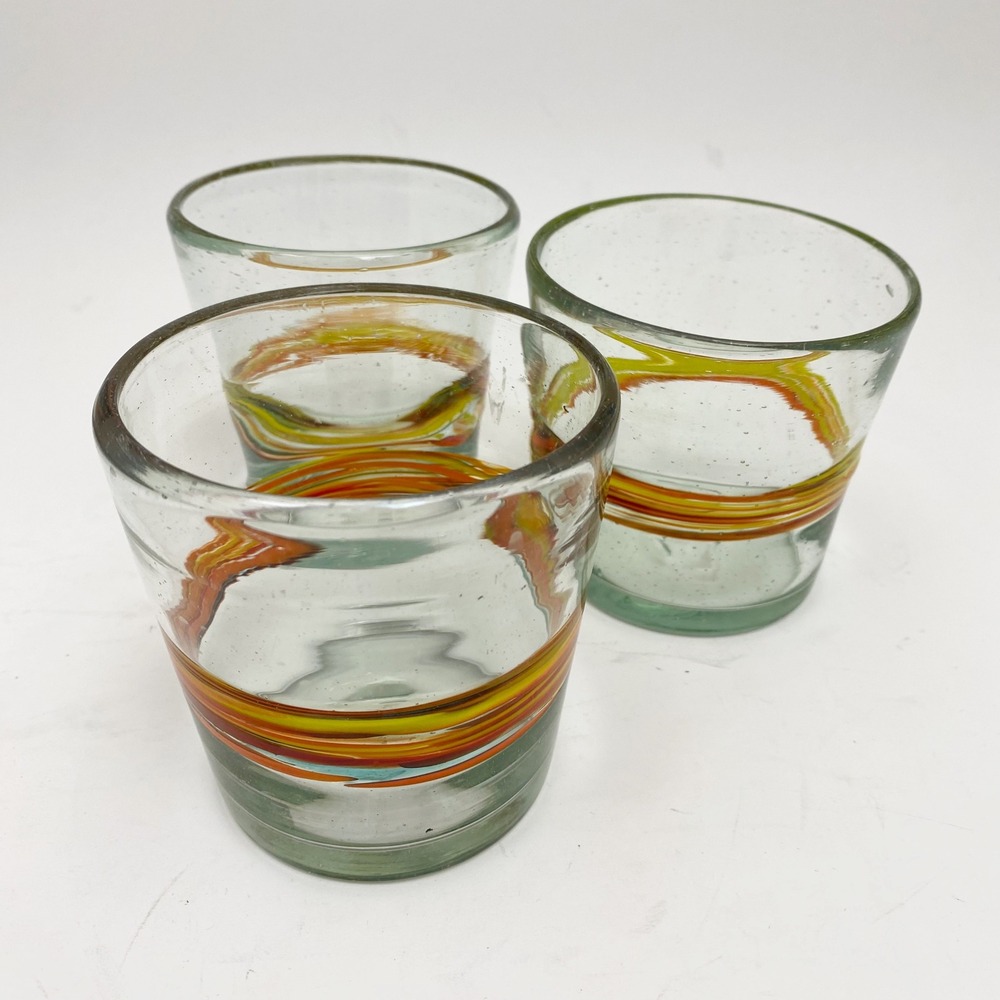 Crate & Barrel Handblown Granada Swirl Whiskey Low Ball Glasses Set of 3